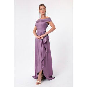 Lafaba Women's Lavender Boat Neck Satin Evening Dress & Prom Dress