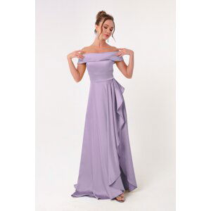 Lafaba Women's Lilac Boat Neck Satin Evening Dress & Prom Dress