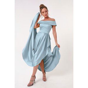 Lafaba Women's Baby Blue Boat Neck Satin Evening Dress & Graduation Dress