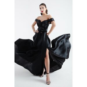 Lafaba Women's Black Off Shoulder Slit Long Evening Dress