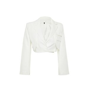 Trendyol Ecru Crop Lined Double-Breasted Woven Blazer Jacket
