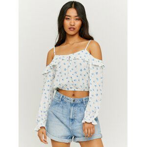 Blue-white floral short blouse with ruffles TALLY WEiJL - Women