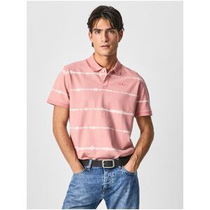 Pink Mens Striped Polo T-Shirt Pepe Jeans Farrell - Men