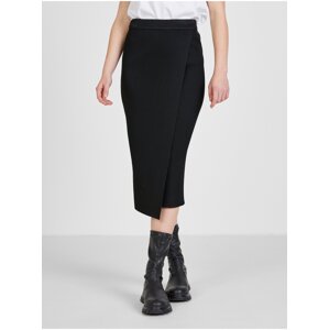 Black Women's Ribbed Wrap Midi Skirt - Women's