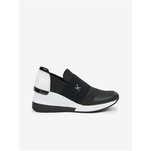 White and Black Ladies Slip on Wedge Sneakers Michael Kors Felix - Ladies