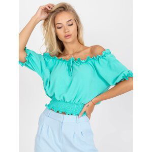 Spanish mint blouse with elasticated pleats