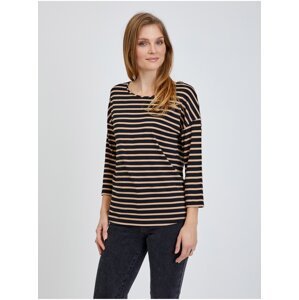 Black Striped T-Shirt with Three-Quarter Sleeve ORSAY - Women