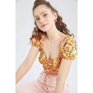 DEFACTO Slim Fit Short Balloon Sleeves Floral Print Crop Top