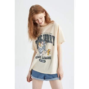DEFACTO Oversized Short Sleeve Tom And Jerry Print T-Shirt