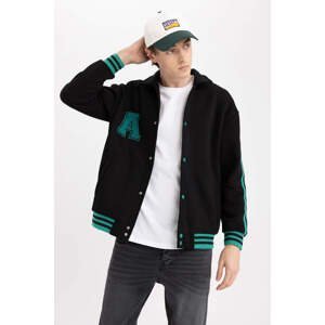 DEFACTO Oversize Fit College Collar Bomber Inside Soft Fluffy Cardigan
