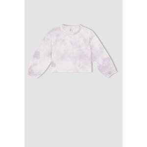 DEFACTO Girl Long Sleeve Batik Print Crop Sweatshirt