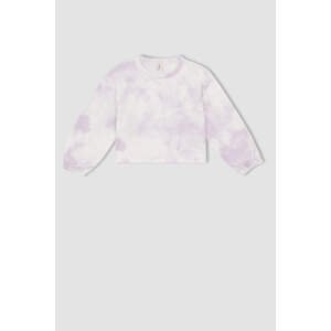 DEFACTO Girl Long Sleeve Batik Print Crop Sweatshirt