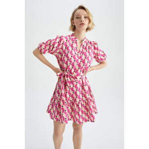 DEFACTO Printed Half Sleeve Mini Short Sleeve Woven Dress