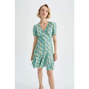 DEFACTO V Neck Floral Mini Short Sleeve Dress