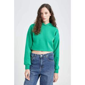 DEFACTO Crew Neck Hooded Basic Crop Sweatshirt