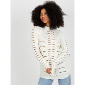 Openwork oversize Ecru sweater with round neckline