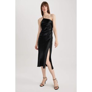 DEFACTO One-Shoulder Satin Slit Midi Dress