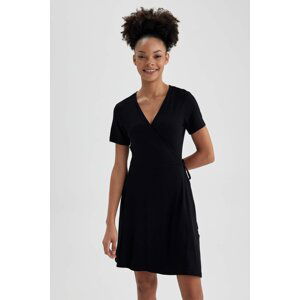 DEFACTO A-Line Wrap Collar Mini Short Sleeve Dress