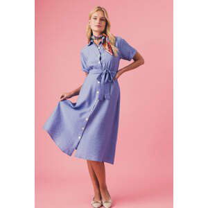 DEFACTO Shirt Collar Linen Look Midi Short Sleeve Dress