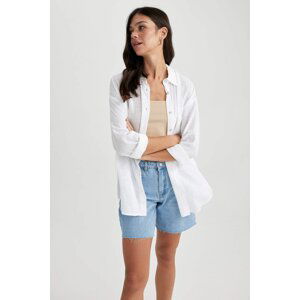 DEFACTO Oversize Fit Shirt Collar Linen Look Long Sleeve Shirt