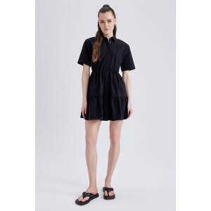 DEFACTO Shirt Collar Poplin Mini Short Sleeve Dress