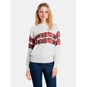 White women's sweater with inscriptions Desigual Amore Amore - Women