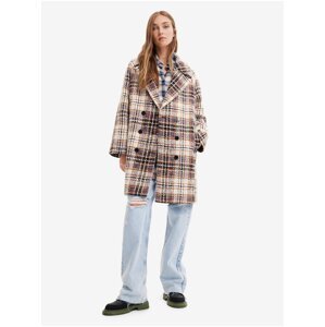 Light brown checkered coat with wool Desigual Duke - Ladies