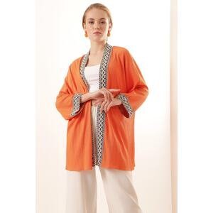 Bigdart 5866 Embroidered Knitted Kimono - Orange