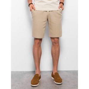 Ombre Men's knitted shorts with decorative elastic waistband - beige