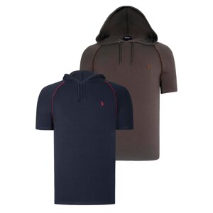 DUAL SET T8570 DEWBERRY HOODED MEN'S T-SHIRT-NAVY BLUE-KHAKI