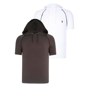 DUAL SET T8570 DEWBERRY HOODED MEN'S T-SHIRT-WHITE-KHAKI