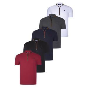 QUINTUPLE SET T8571 DEWBERRY ZIPPER MEN'S T-SHIRT-BLACK-WHITE-NAVY BLUE-ANTHRACITE-BURGUNDY