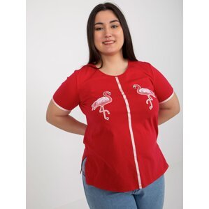 Red women's T-shirt larger size with patches