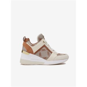 Michael Kors Brown-cream Women's Patterned Sneakers with Leather Wedge Details - Women