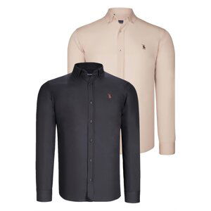 DUAL SET G725 DEWBERRY MENS SHIRTS-BLACK-BEIGE