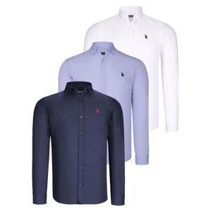 TRIPLE SET G725 DEWBERRY MENS SHIRT-NAVY BLUE-WHITE-LILAC