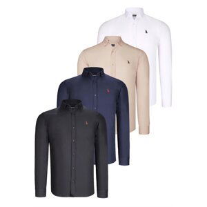 QUAD SET G725 DEWBERRY MENS SHIRT-BLACK-WHITE-NAVY BLUE-BEIGE