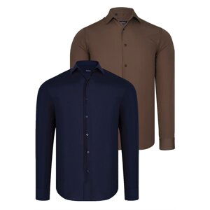 DUAL SET G726 DEWBERRY MENS SHIRT-NAVY BLUE-BROWN