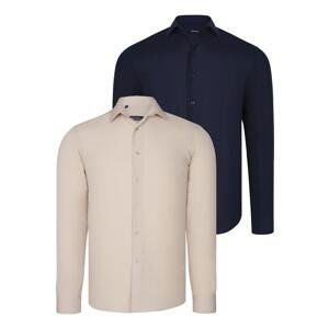 DUAL SET G726 DEWBERRY MENS SHIRTS-NAVY BLUE-BEIGE