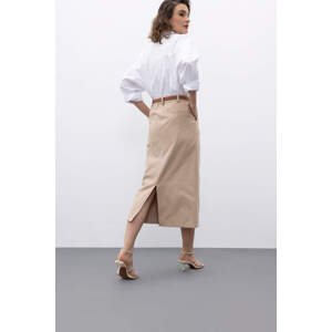 DEFACTO Regular Waist Belted Gabardine Slit Midi Skirt