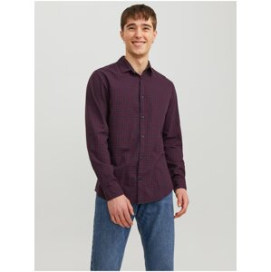 Blue and Burgundy Mens Checkered Shirt Jack & Jones Gingham - Men