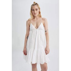 DEFACTO Heart Collar Embroidered Mini Short Sleeve Dress