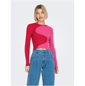 Red-pink womens patterned sweater ONLY Polly - Women