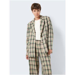 Beige ladies oversize checkered jacket Noisy May Laura - Ladies