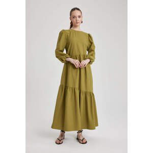 DEFACTO Crew Neck Poplin Long Sleeve Dress