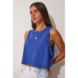 Happiness İstanbul Women's Cobalt Blue Cotton Halter Collar Crop T-Shirt