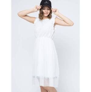 Dress made of combined materials decorated with tape with the inscription LOVE white