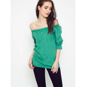 Blouse with pearls revealing shoulders green