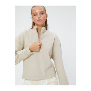 Koton Half-Zip Sweatshirt. Comfortable fit, Standing Collar Textured.