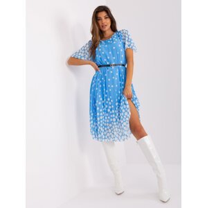 Blue-and-white polka dot pleated dress